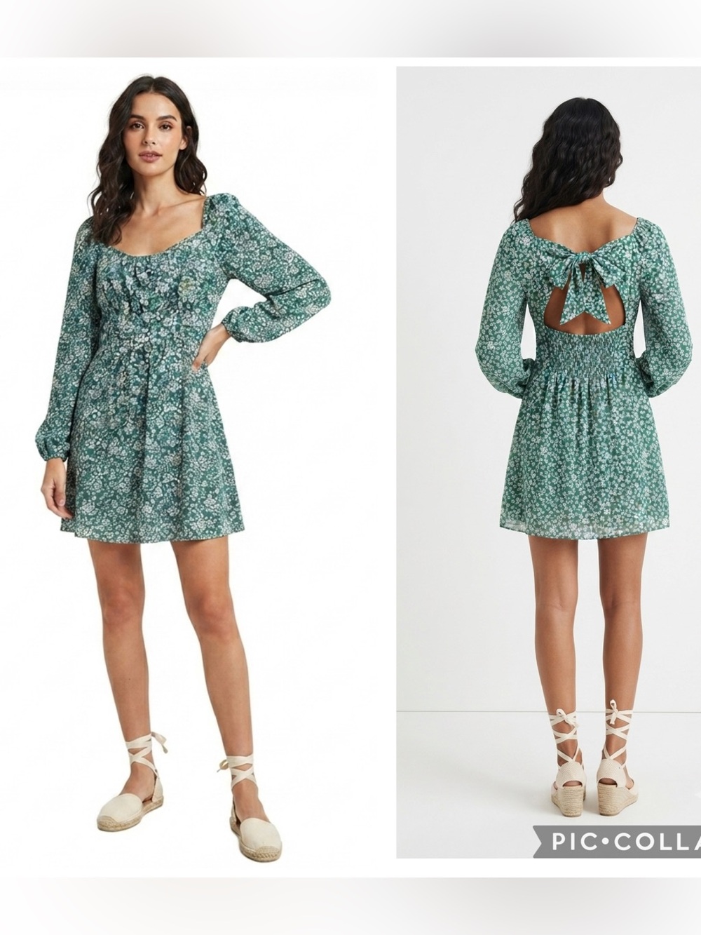 As U Wish Floral Green Long Sleeve Dress